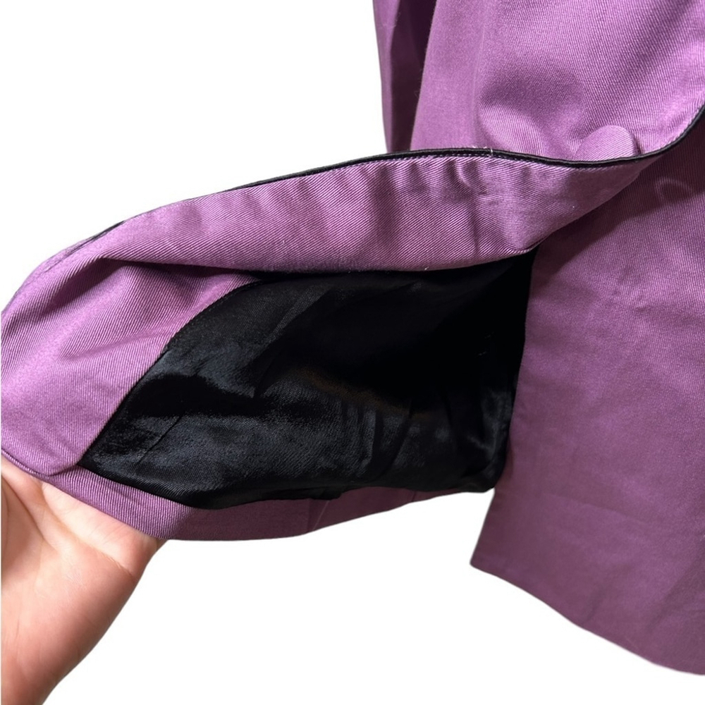 Angie Purple and Black Bow Collared Trench Coat Lightweight Long Sleeve Jacket - Picture 12 of 16